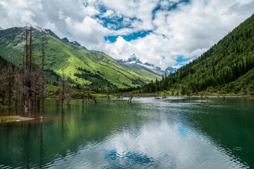 The high mountain and lake scenery of Mount Siguniang Scenic Area in Western China