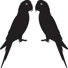 Two parrot silhouette vector illustration, tropical bird graphic design element, exotic animal art print
