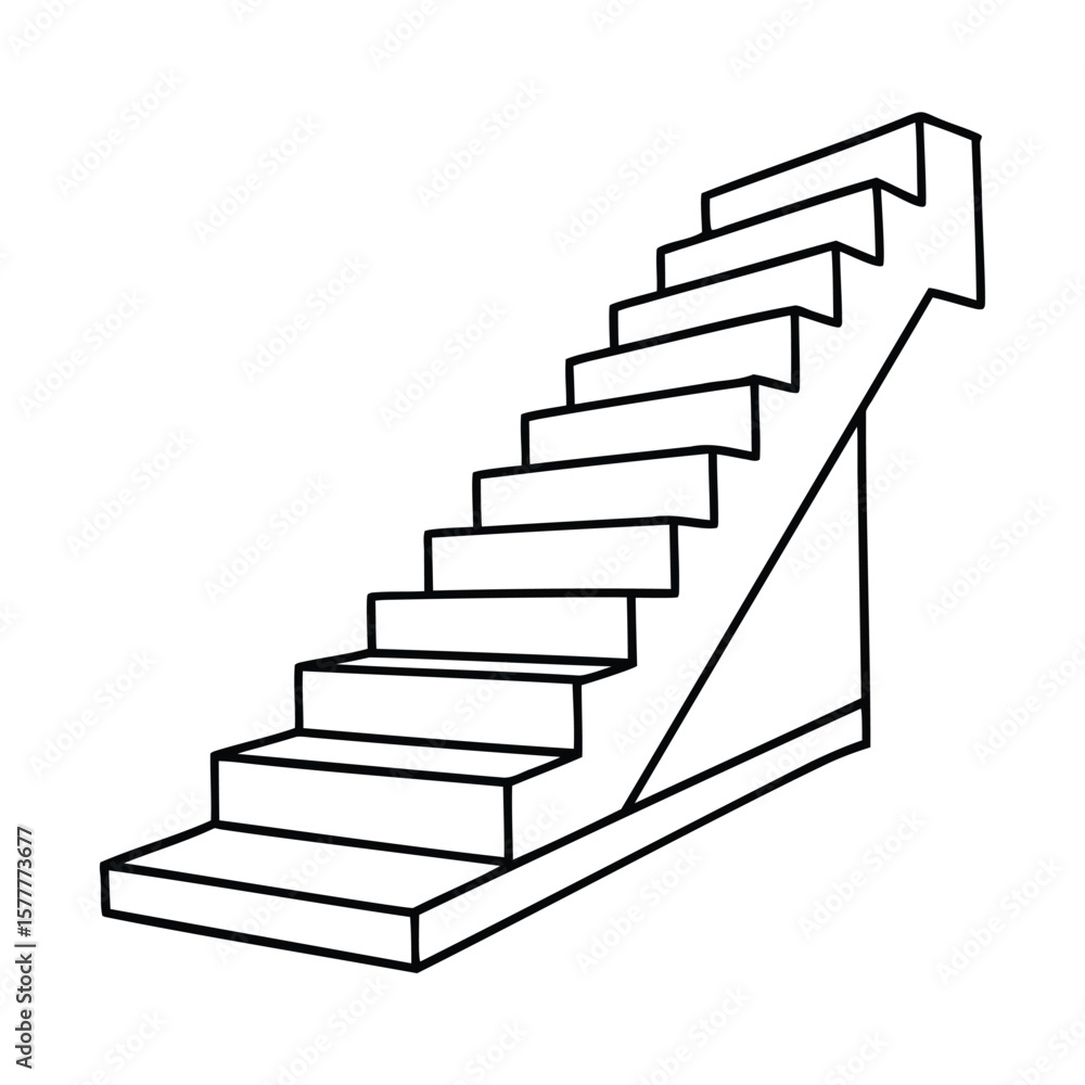 Poster handdrawn line art a staircase with steps supporting structure on stairs