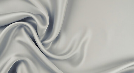 Close-up view of flowing light gray silk fabric.