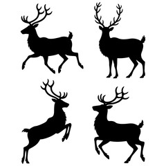 Silhouette of four deer in various poses black art