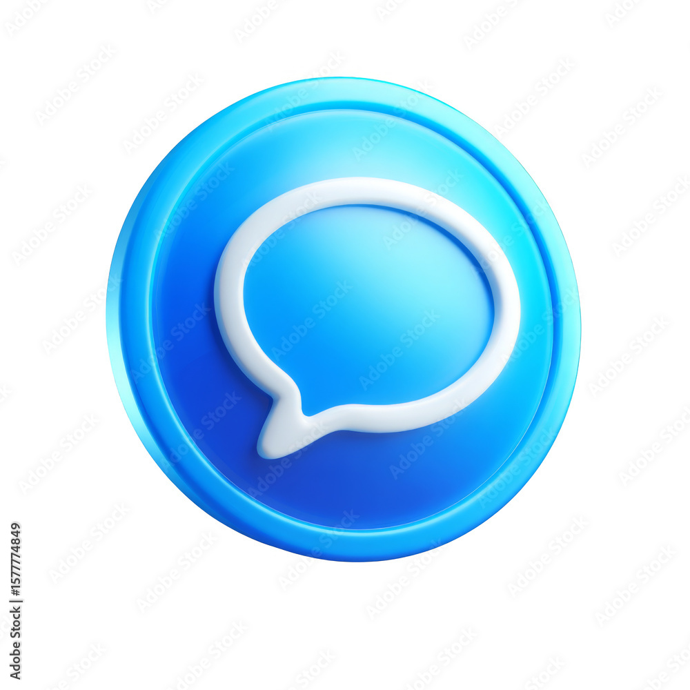Poster blue round chat icon with speech bubble design on glossy finish background ready for communication a