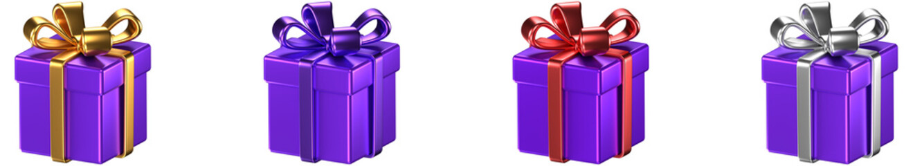 Collection of 3D illustrated gift boxes in different color combinations