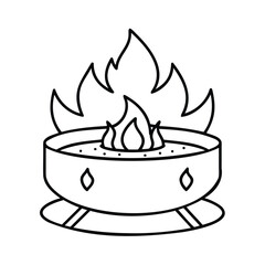 Handdrawn a stylized fire pit with flames decorative diamond shapes in outline bonfire