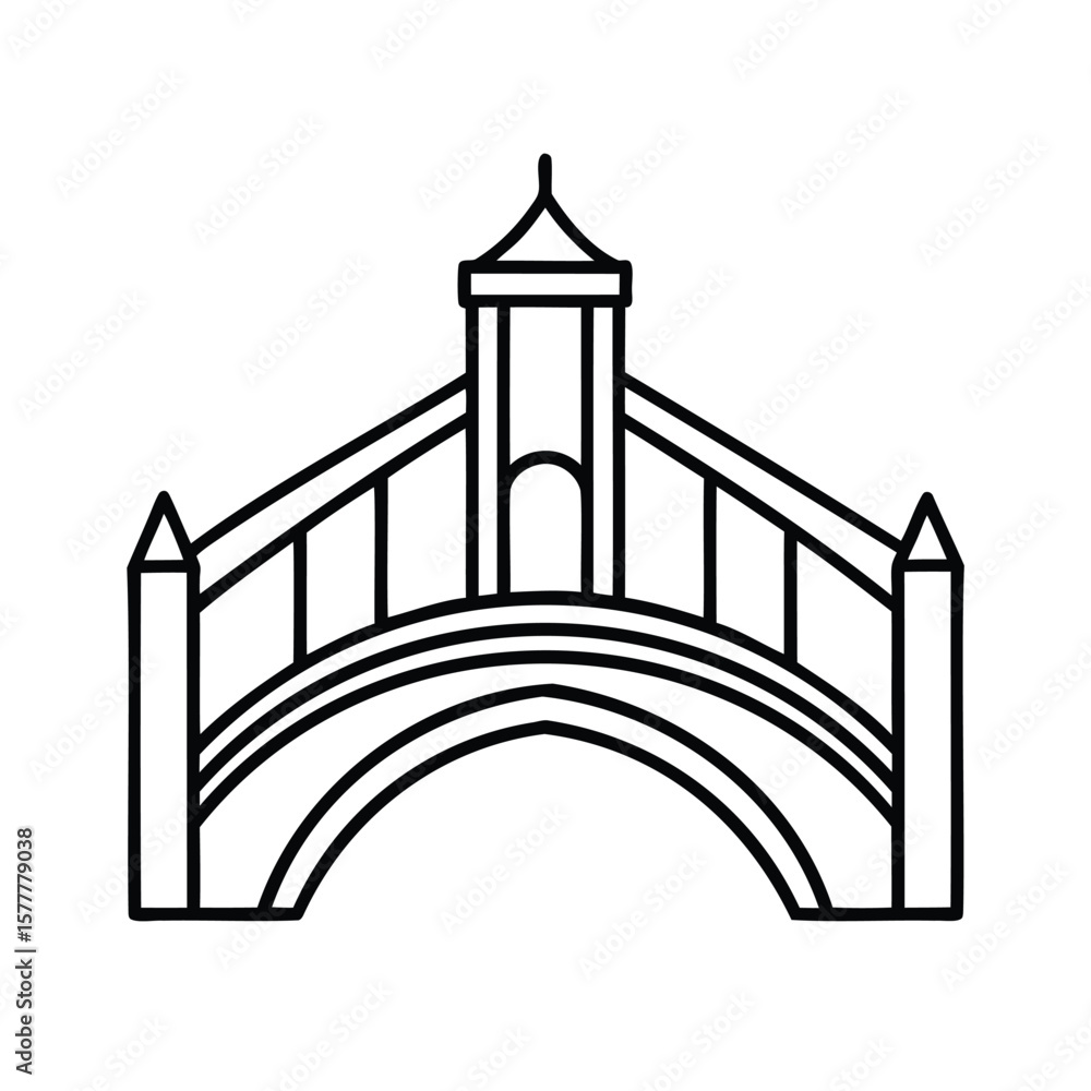 Poster handdrawn bridge with archway architectural elements on architecture building