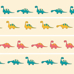 colorful seamless pattern vector cartoon design of brontosaurus dinosaur for fullprint fabric kids apparel © Rizki