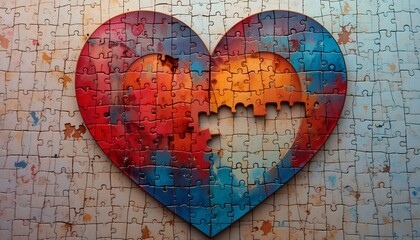 Heart puzzle with missing pieces, ideal for expressing love, sentimental feelings, and connection in an artistic design.