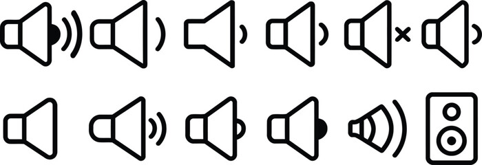 Minimal speaker and sound volume icons vector set