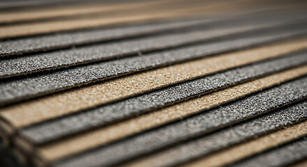 Close-up view of stacked abrasive sheets.