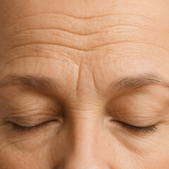 Woman showing wrinkles on forehead while relaxing with eyes closed