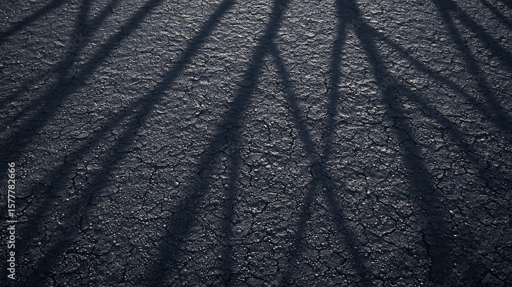Aufkleber shadows of tree branches cast on a textured asphalt surface in low light.