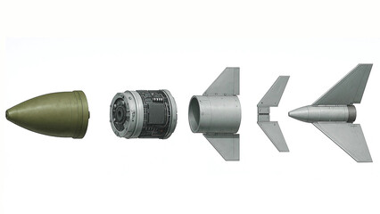Exploded View of Surface-to-Air Missile System with Internal Components on White Background
