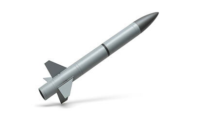 High-Resolution Studio Photo of Interceptor Missile with Stabilizing Fins on White Background