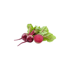 Fresh whole beetroot with green leaves isolated on white background
