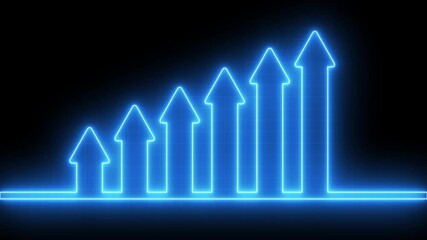 Glowing Positive Business Bar Chart Animation, Upward Trend Graph on Dark Grid Background, Financial Growth Motion Graphics - Powered by Adobe