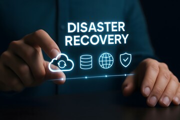 Digital disaster recovery and data protection strategy with cloud icons