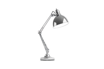 Obraz premium Modern chrome desk lamp with adjustable arm and bright shade in interior workspace