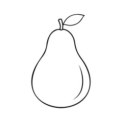 Simple outline drawing of a ripe pear with a stem and leaf on a white background