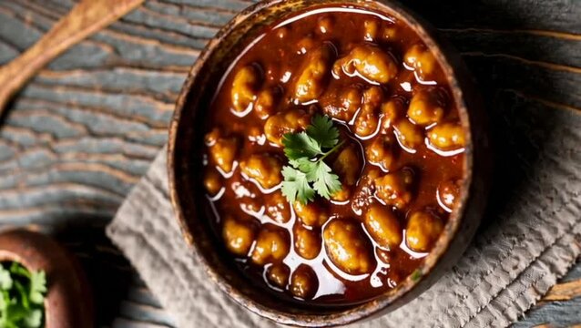 Chickpeas masala - chole masala or choley curry ,traditional north indian lunch, dinner menu served in a ceramic bowl, selective focus
