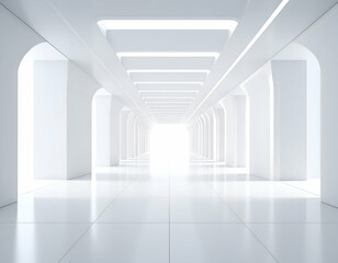 Fototapeta premium 3D interior view of an empty corridor and hall with columns and modern architectural design
