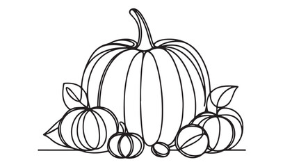 Continuous one single minimal line drawing pumpkin