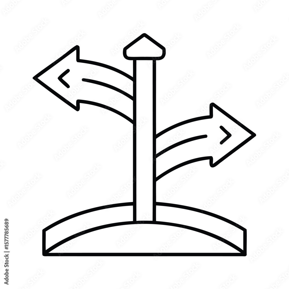 Poster handdrawn signpost with two arrows pointing in opposite directions on a choice decision