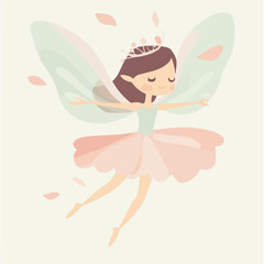 Childlike fairy character in a dancing pose, soft pastel palette, ideal for printable wall decor, DIY kits or children's creative projects