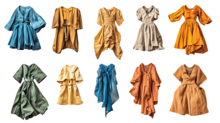 • A collection of sustainable fashion pieces made of organic fabrics, isolated on white background in HD 
