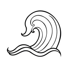 Handdrawn wave with curved lines on a ocean water