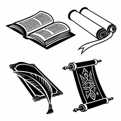 Ancient book scrolls and quill pen medieval parchment