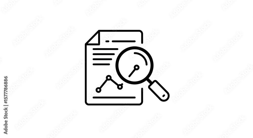 Poster document with graph and magnifying glass for data analysis review
