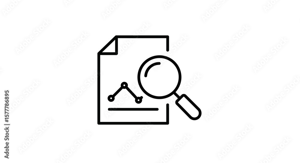 Poster document with graph and magnifying glass for analysis and inspection