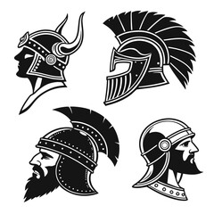 Ancient warrior helmets profile collection viking