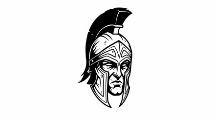 Illustration of a spartan warrior head with helmet in black and white