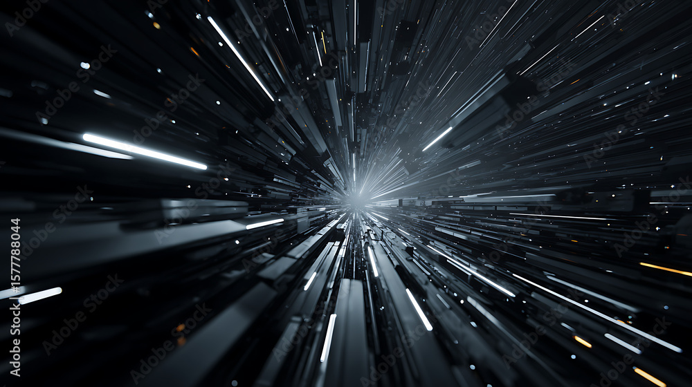 Poster a futuristic tunnel of light streaks through space, creating a sense of speed and motion