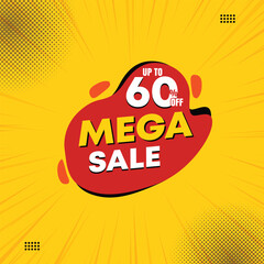 Mega sale banner vector template. 70% discount Mega sale banner, Sale label and discounts background,
sale offer banner, online shop banner, End of Year sale, 60% discount,  Special offer tag,
