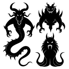 Black silhouettes of three monstrous creatures monster