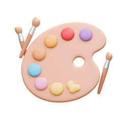 Artist Palette with Paint and Brushes 3d style, isolated on transparent background
