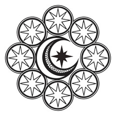 Celestial crescent star mandala design crescent moon