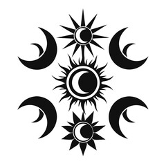 Celestial sun and moon symbols crescent cosmic