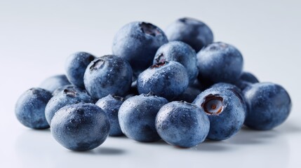 Fresh ripe blueberries scattered in a small set, isolated on a clean white background, high detail with natural bloom texture and soft shadows, realistic studio lighting