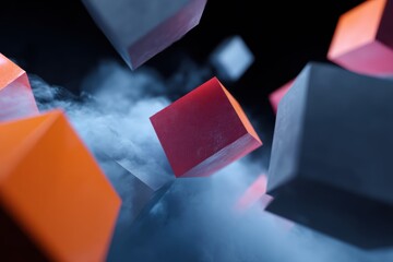 Geometric shapes exploding outwards, dynamism, innovation, breaking barriers