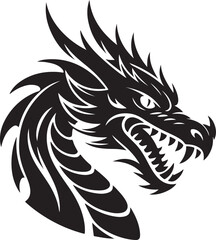 Mystic Dragon Head Vector Illustration in Black and White Style - Tattoo Art