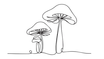Continuous one single minimal line drawing mashroom