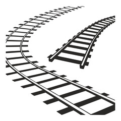 Curved railway tracks black silhouette train tracks