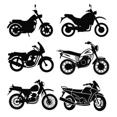 Fototapeta premium Diverse motorcycle silhouettes black and white motorbike
