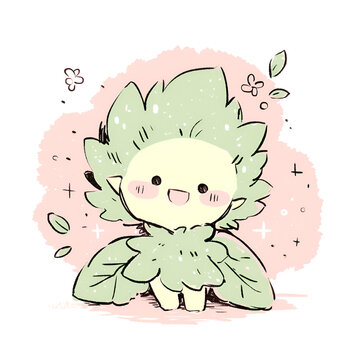 Peridot pixie with cheerful expression and green leafy attire