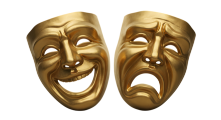 Golden Theatrical Comedy and Tragedy Masks