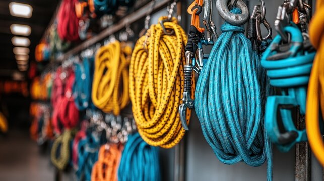Colorful climbing ropes on display - Powered by Adobe