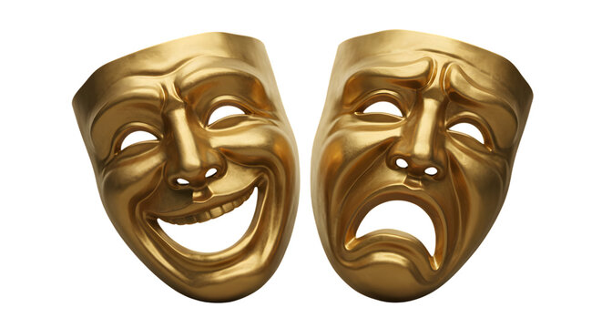 Golden Theatrical Comedy and Tragedy Masks